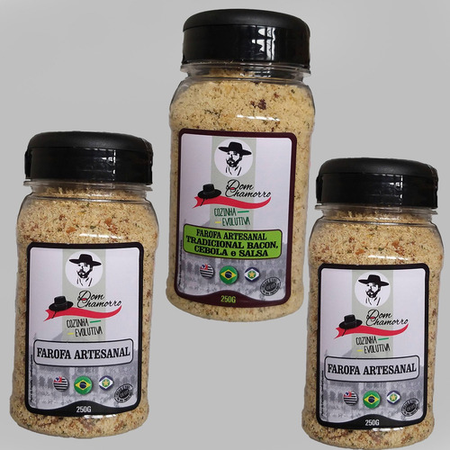 Kit 03 Farofa Natural Cebola E Salsa, Ervas E Sabor Bacon