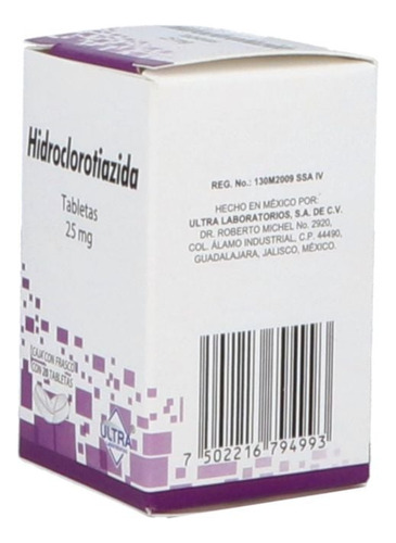 Hidroclorotiazida 25 Mg 20 Tabletas