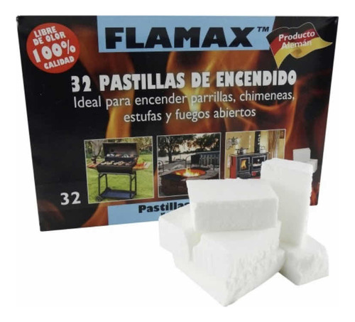 Caja Pastillas De Encendido 32 Unidades S/olor Flamax Asados