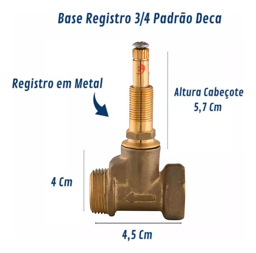 Kit 05 Registros Base Pressão Bruen 3/4 Padrão Deca 16 Estrias
