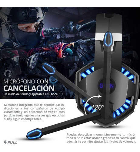 Imagen 2 de 7 de Auriculares Gamer Con Luz Led Super-bass Gaon Innovación