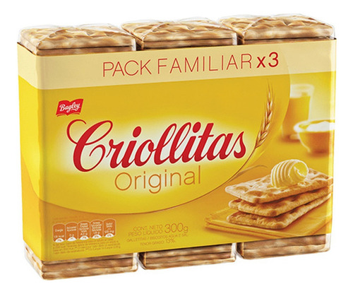  Galletitas Crackers Criollitas Agua Tripack Bagley 300 G