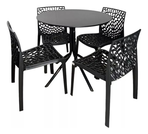 Jogo Conjunto De Mesa 80x80 Com 4 Cadeiras Gruvyer Moderna