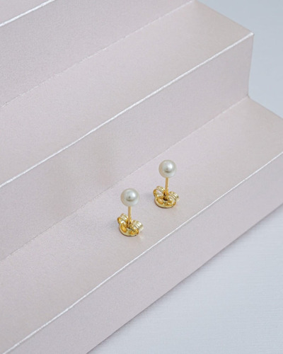 Aretes/topos Para Mujer/niña En Oro 18k Diseño Perla Blanca 