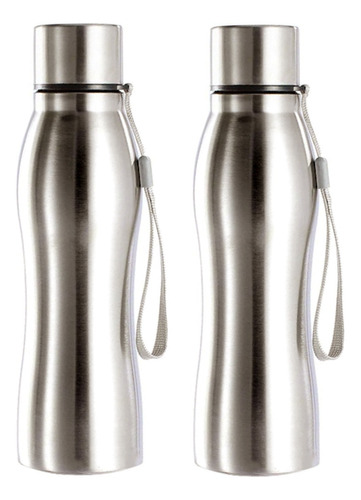 2 Squeeze Garrafa Aço Inox Escovado 600ml Trilha Academia