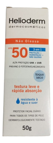 Protetor Solar Facial Helioderm 50g Fator 50 Textura Rápida