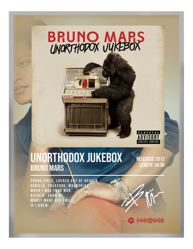 Cuadro Bruno Mars Unorthodox Music Firma C/marco 60x50