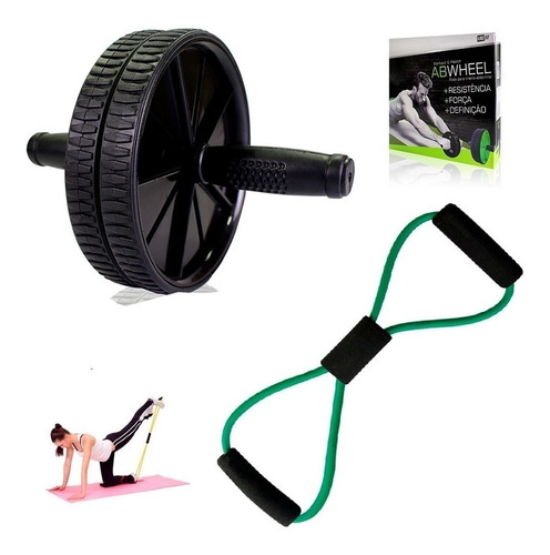 Kit Treine Casa Roda Abdominal Extensor Elastico Tensao Ombr