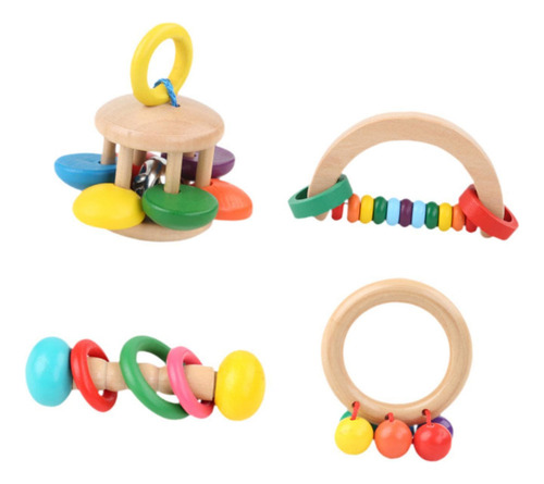 De 4 Sonajeros De Madera Para Bebés, Instrumentos Musicales