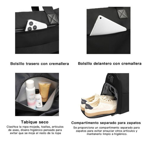 Maleta Gran Capacidad Deportivas Bolsa Gym Viaje Mochila Negro Lisa