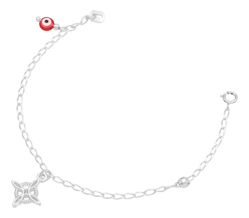 Pulsera Nudo De Bruja Una Bola Facetada Ojo Turco Plata 925 Rojo 18 Cm