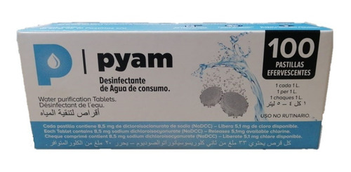 Pastillas Potabilizadoras Agua Pyam X 100 Comprimidos