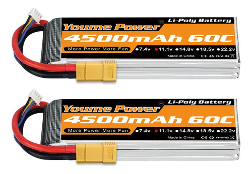 Youme Bateria Lipo De 11.1 V 4500 Mah, 3s Rc Lipo Baterias 6
