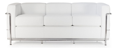 Sofá modular Mobilias Design Premium Le Corbusier de 3 lugares cor branco de couro sintético e pés de alumínio