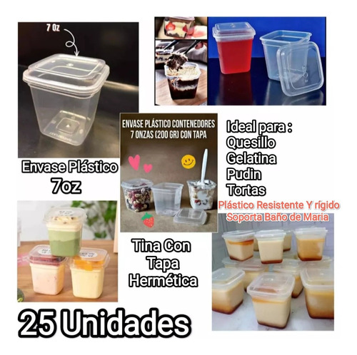 Tina 7oz Envase Cuadrado Plastica Postre