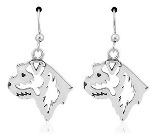 Aretes Anzuelo - Pendientes Border Terrier De Plata De Ley, 