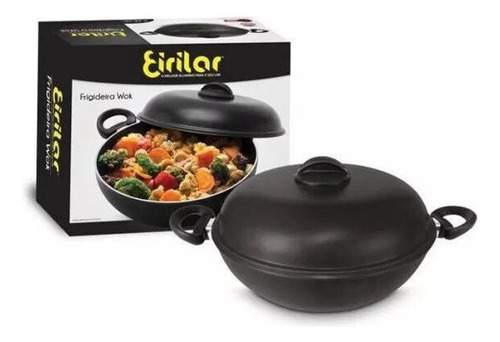 Frigideira Preta Wok 36cm Antiaderente Com Tampa Eirilar