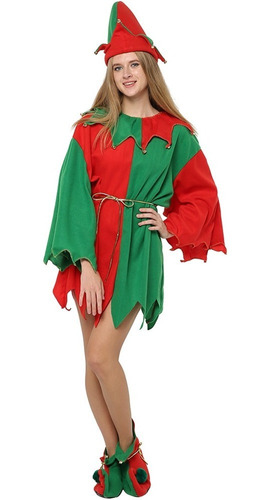 Disfraz De Elfo De Papá Noel Para Mujer, Vestido De Navidad Para Adulto