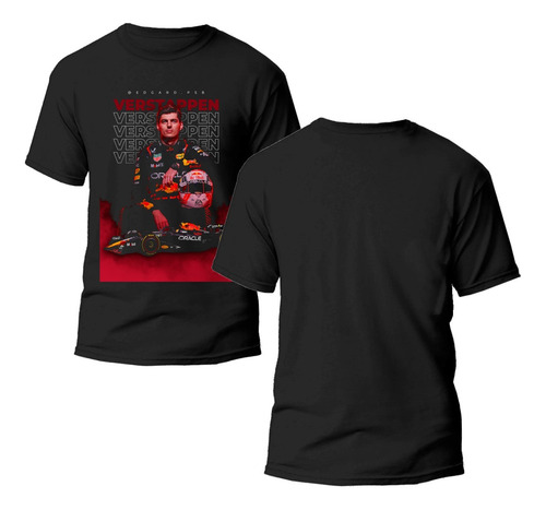 Playera Negra Estampado Formula 1 Verstappen 100% Algodón