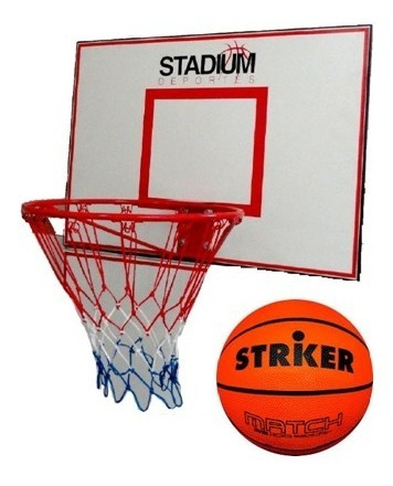 Imagen 2 de 7 de Combo Tablero Y Aro De Basquet De Madera+ Pelota Striker N°7