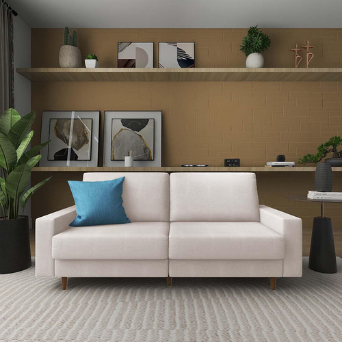 Sofá Na Caixa Fit 03 Lugares Living 180cm Bouclé Bege