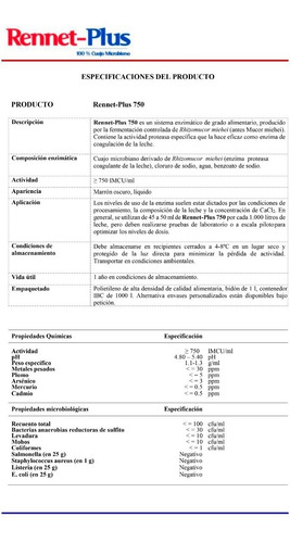 Imagen 3 de 3 de Cuajo Microbiano 750 Imcu/g Potencia 1: 20000 1 Litro