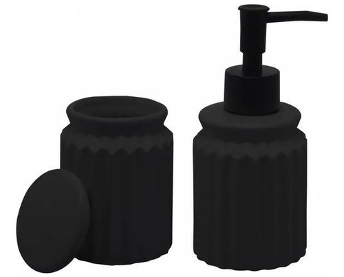 Conjunto 2 Peças Dispenser Para Banheiro De Cerâmica Preto