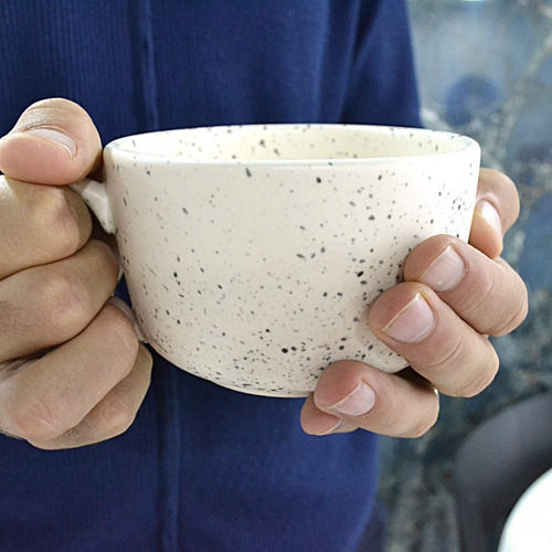 Taza Café Té Cerámica Grande Opaca Crema Pintas Asa Tazón