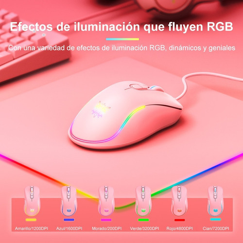 Mouse Gamer Onikuma Cw907 Negro Con Luz Rgb Color Rosa