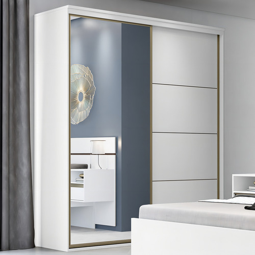Guarda-roupa Casal Eleganza 2 Portas 6 Gavetas Com Espelho Cor Branco