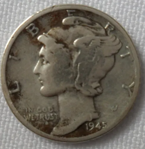 Moneda 1945 Estados Unidos- Mercury One Dime Plata Ley 1945 (Usado)
