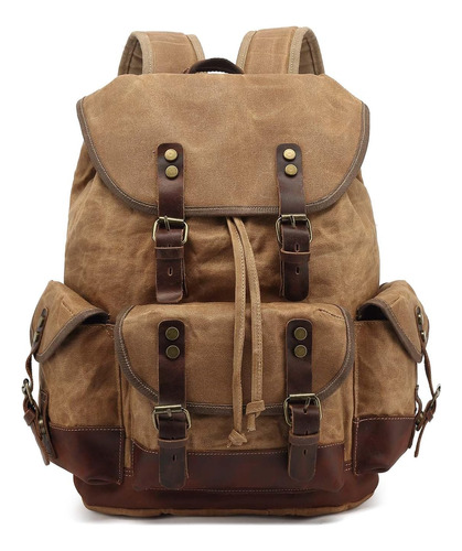 Jahomieo Mochila De Cuero De Lona Vintage Para Hombres Mochi