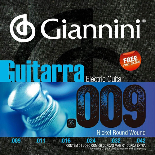 Imagem 2 de 3 de Encordoamento Giannini Para Guitarra Niquel 009 + Nf!