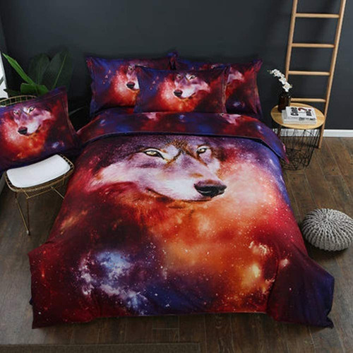 4 Pc Niños Galaxy Púrpura Ropa De Cama Lobo Girls Tam...