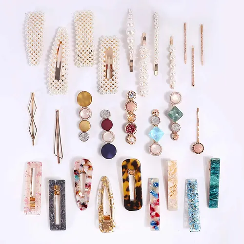 28 Pinzas Para El Pelo Con Perlas Hingwah Y Resina Acrili...