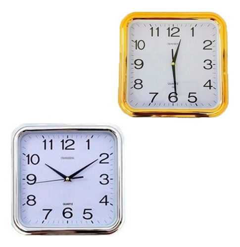 Reloj De Pared Cuadrado Plateado Y Dorado Diámetro 25cm 