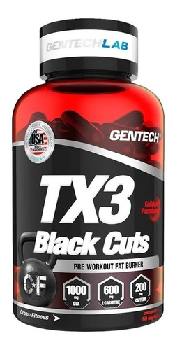 Quemador Gentech Tx3 Black Cuts 60caps Carnitina Cla Cafeina