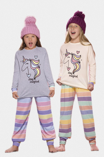 Pijamas De Nena Lencatex Invierno - Unicornio Rayado