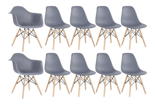 Kit Cadeiras Jantar Eames Eiffel Wood  2 Daw E 8 Dsw  Cores Cor Da Estrutura Da Cadeira Cinza-escuro