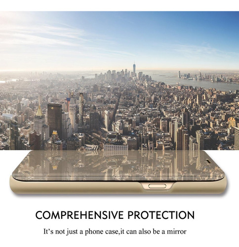 Funda Para Samsung S23 Fe Clear View + Vidrio Full 9d Dorado