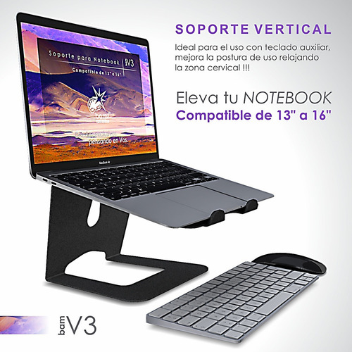 Imagen 3 de 8 de Soporte Base Notebook Bam V3 Mac-pc 11 A 16 Metal Premium!!!