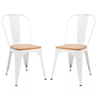 Sillas Tolix Blanco Set De 2 Piezas Con Asiento De Madera Estructura Metálica Acero Galvanizado Diseño Industrial Minimalista Exterior Interior Cómoda Ergonómica Para Restaurante Comedor