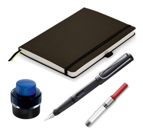 Kit Cuaderno T/ Blanda Lamy Negro M Pluma Safari Convertidor