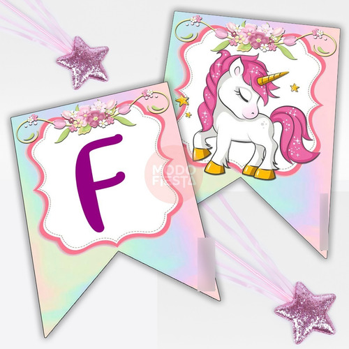Banderines Cumpleaños Imprimibles Personalizados Unicornio