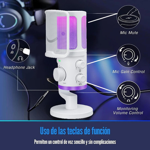 Micrófono Fifine Ampligame Am6 Rgb Usb Cardioide - White