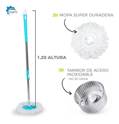 Imagen 2 de 8 de Mopa Centrifuga Balde Escurridor Acero 2 Mopas