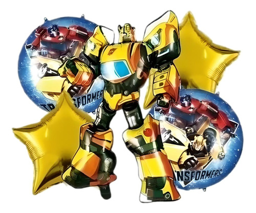 Bouquet 5 Globos Transformers Globo 70cm+4 Metalizados 45cm