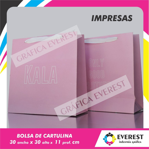 Imagen 3 de 7 de Bolsas De Cartulina 30x30x11 X 125u Impresas Offset 1 Color