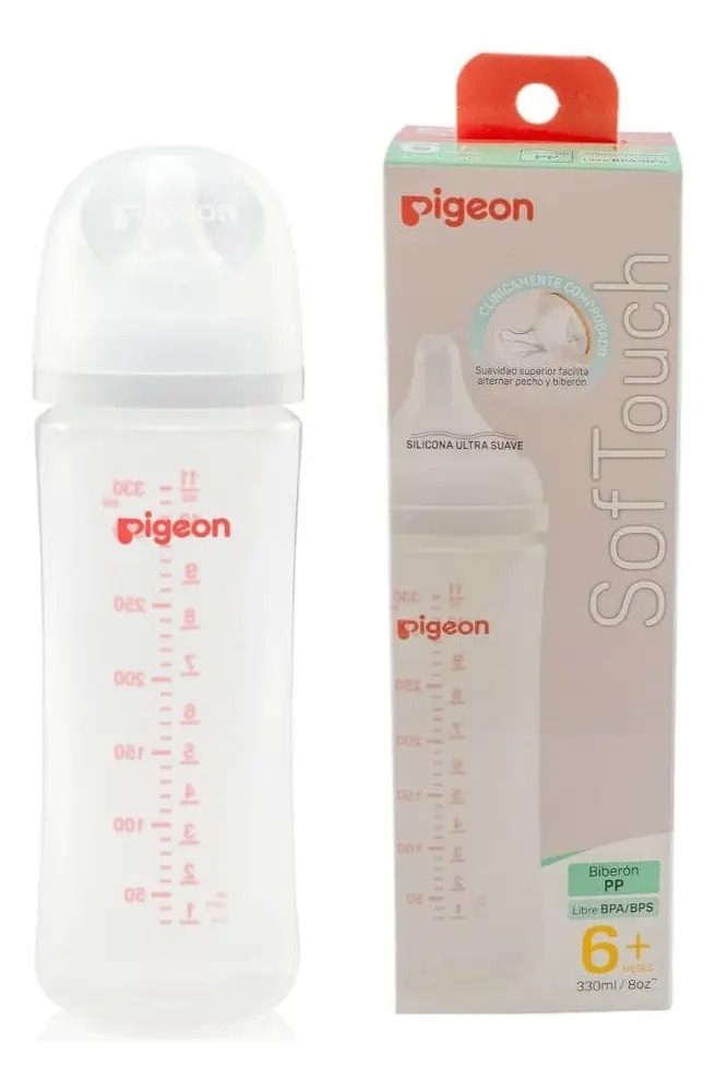 Tetero Pigeon Softouch Boca Ancha 330 Ml Transparente Pigeon Softouch Wn3