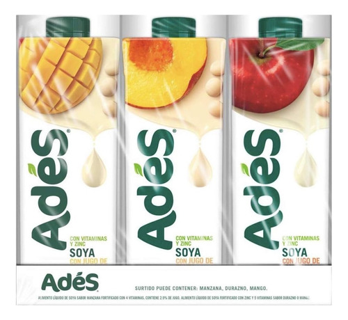 Bebida De Soya Ades De Sabores Surtidos 5 Pzas De 946 Ml C/u